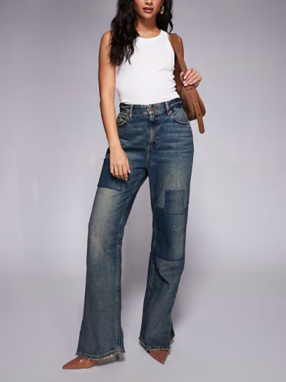 NWT Good American The Khloe Jean Super High Rise Straight Leg Patchwork 6/28
